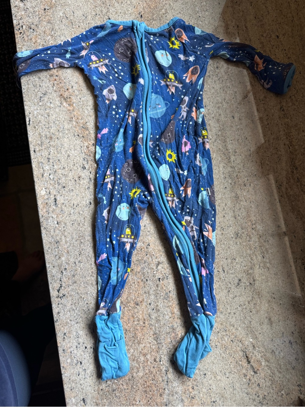 Little Sleepies Navy Space Rocket Footed Pajamas